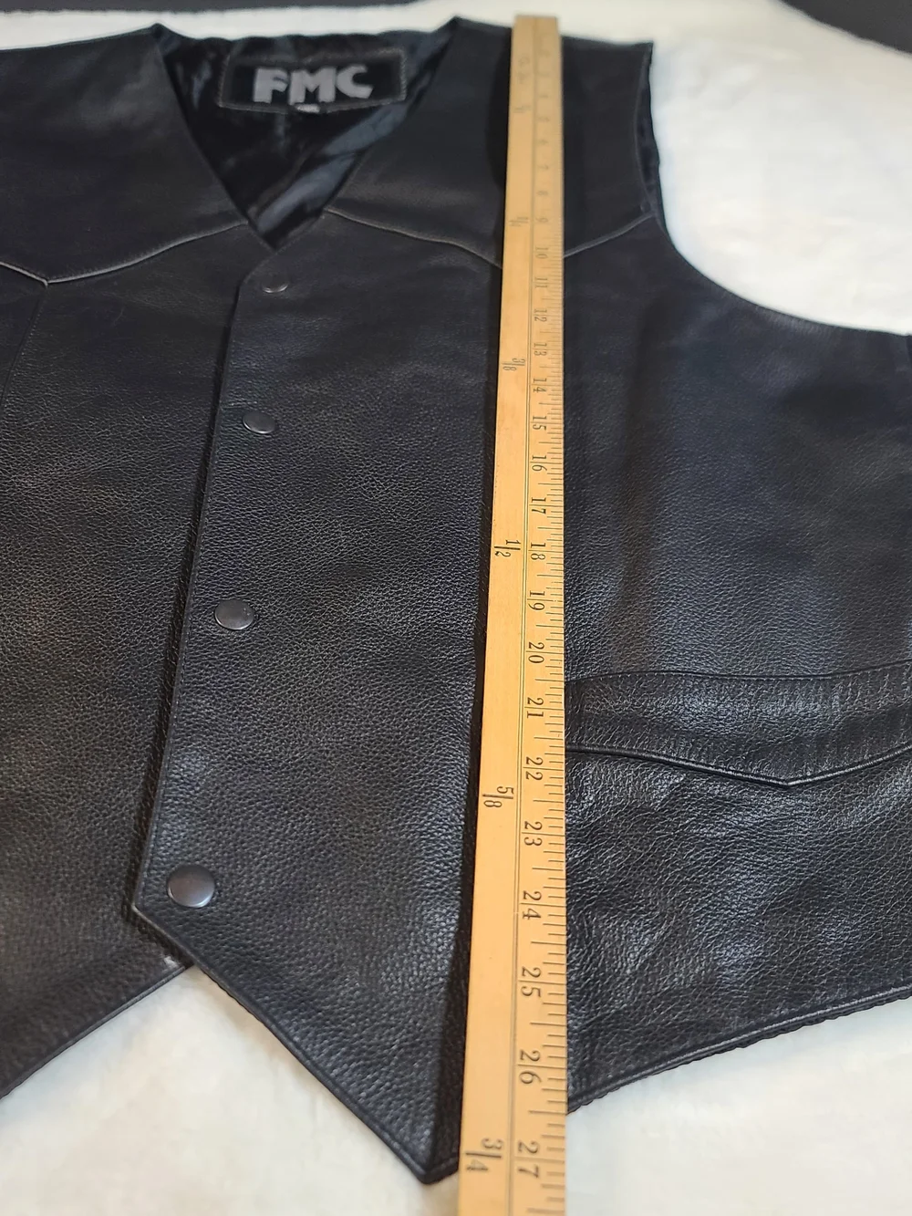 Black Leather Clubhouse Vest with Red & Orange Skull Emblem